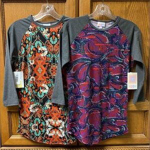 NWT!! LuLaRoe 2 Pack Women’s “Randy” Grey Colorful 3/4 Sleeve Tshirt  Size XXS